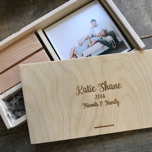 5x5 Wood print box with photo stand and enough space for 5x5 prints and usb drive - (spanish moss included)