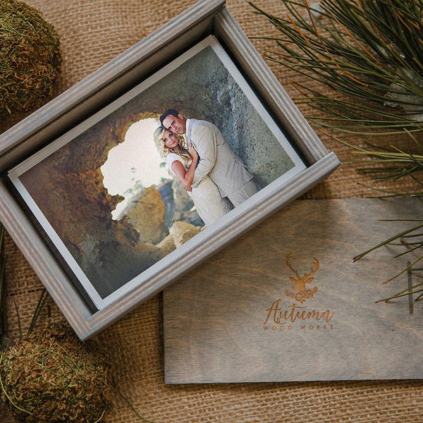 4x6 photo box (option to add 16gb USB) Wood print box with enough space for 4x6 prints