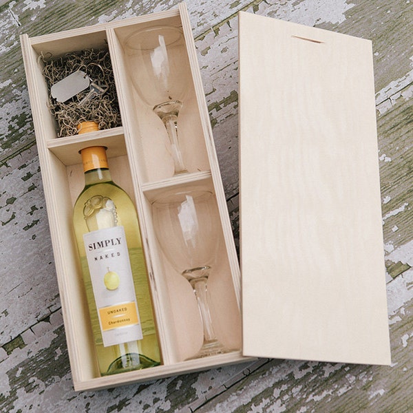 Wine Box with enough space for a USB drive (2 wine glasses included in the box)