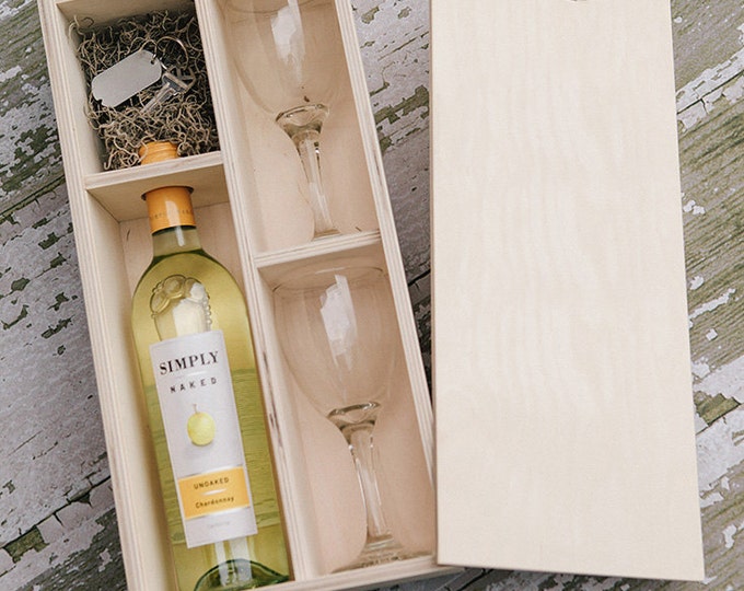 Wine Box with enough space for a USB drive (2 wine glasses included in the box)