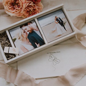 Double 5x5 Wood print box with enough space for 5x5 prints and usb drive - (spanish moss included)