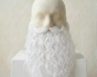 Långt lockigt jultomte- och trollkarlsskägg vitt/grått lättanvänt kostymskägg