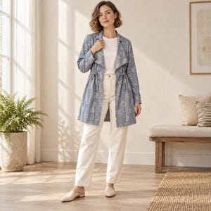 Waterfall Coat Sewing Pattern | Sloane Drawstring Waist, Open Front and Long Set-In Sleeves | Women's Outerwear PDF, S-XL