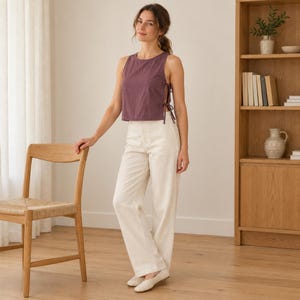 Elmsley Round-Neck Open-Side Bow-Tie Crop Top Sewing Pattern | Sleeveless Woven Blouse, Bust Darts, XS-XXXL