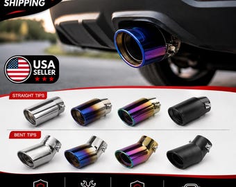 Stainless Steel Exhaust Tip, JDM Sport Tailpipe, 2.5" Inlet, Universal Fit (Chrome/Black/Blue/Neon)