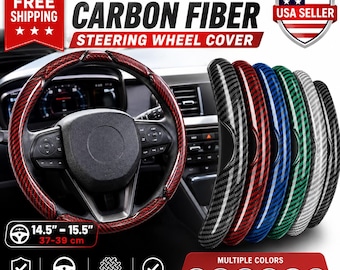 3PCS Carbon Fiber Steering Wheel Cover, Non-Slip Microfiber Leather Wheel Protector, Universal Auto Interior Accessory, 14.5-15.5 Inch