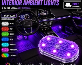 Wireless LED Car Interior Lights USB Rechargeable Touch Activated Magnetic Ambient Lights for Dashboard Console Trunk Universal