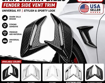 Universal Car Shark Gills Fender Vent Trim, Carbon Fiber Side Air Flow Outlet Cover, Auto Exterior Styling Decor, Adhesive Vent Pair