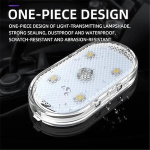 May include: An oval-shaped, clear, one-piece light-transmitting lamp with a textured surface and four integrated LED light points. The text ONE-PIECE DESIGN, ONE-PIECE DESIGN OF LIGHT-TRANSMITTING LAMPSHADE, STRONG SEALING, DUSTPROOF AND WATERPROOF is visible.