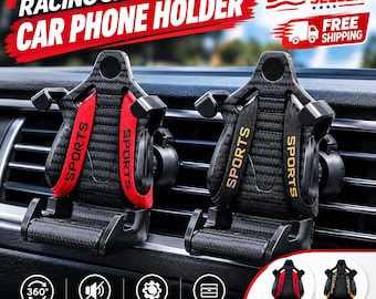 Car Phone Holder for Air Vent, Racing Seat Gravity Mount with 360 Rotation, Carbon Fiber Style Hands Free GPS Stand, New Driver Gift