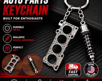 Metal Shock Absorber & Engine Block Keychain, Car Enthusiast Gift (JDM Auto Parts)