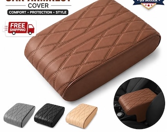 Wave Embroidered PU Leather Car Armrest Cover, Universal Center Console Cushion Pad, Waterproof Console Protector, Car Interior Accessory
