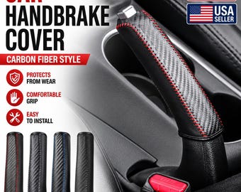 Carbon Fiber Car Handbrake Cover, Leather Parking Brake Sleeve, Hand Brake Protector, Auto Interior Accessory, Red Gray Blue Black