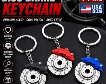 Mini Brake Disc Keychain, Zinc Alloy Caliper, Car Enthusiast Gift