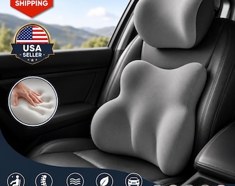 Memory Foam Car Neck Pillow & Lumbar Cushion Set | Ergonomic Driving Support | Universal Car Seat Headrest | Road Trip Comfort