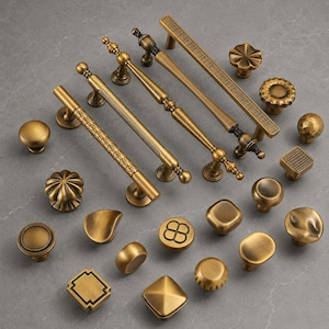 Vintage Brass Cabinet Pulls, Antique Drawer Knobs, Mid Century Dresser Handles, Kitchen Cupboard Hardware