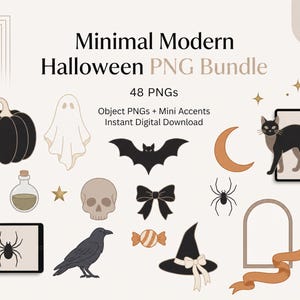 Minimal Modern Halloween PNG Bundle, 48 Object PNGs + Accents (Digital Download)