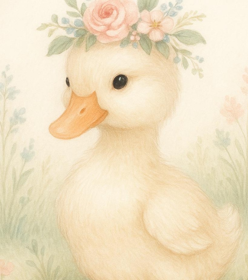 Lámina decorativa infantil con diseño de pato en tonos pastel ...