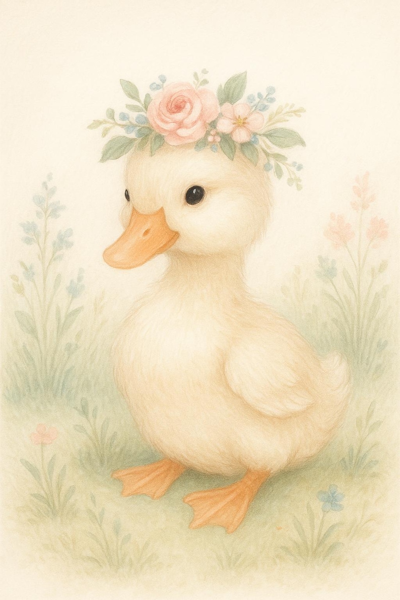 Lámina decorativa infantil con diseño de pato en tonos pastel ...