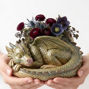 Slapende drakenplanter STL, fantasiebloempot, decor mythisch wezen (3D-afdrukbestand)