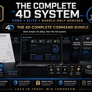 Pack complet 4D Command : Système de discipline sans excuses (Core + Elite), agenda numérique à télécharger