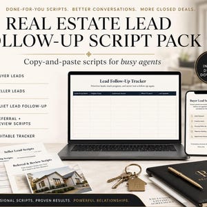 Guiones de seguimiento inmobiliario / Mensajes de texto para clientes potenciales (compradores y vendedores), reactivación de clientes potenciales en frío y mensajes de seguimiento para jornadas de puertas abiertas para agentes.