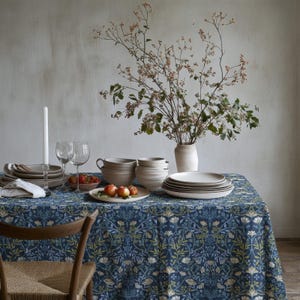 Blue Floral Tablecloth | William Morris Tablecloth | Botanical Dining Table Cover