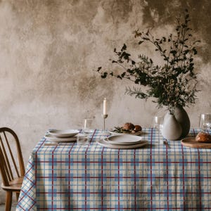 Blue Red Plaid Tablecloth | Vintage Plaid Tablecloth | Farmhouse Dining Table Cover