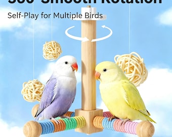 Handgefertigte Rotierende Vogelstange, Windmühle Papageienspielzeug für Käfig, Bunter Baumwollseilständer für Wellensittiche, Einzigartiges Geschenk für Haustiervogelliebhaber