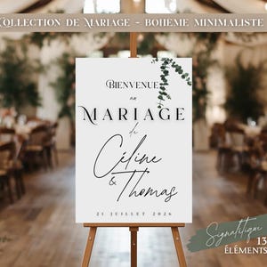 Pack Papeterie Mariage Bohème Eucalyptus, Modèle Canva Modifiable, Signalétique Complète Mariage Chic, Panneau Bienvenue, Menu, Numéro Table