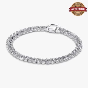 Pave Curb Link Bracelet | Minimalist Stackable Jewelry | Gift for Her | Sterling Silver Snake Chain Bracelet