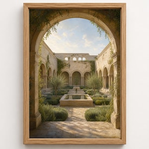 Monastery Cloister Wall Art | Christian Garden Courtyard Poster for Peaceful Prayer Room Decor