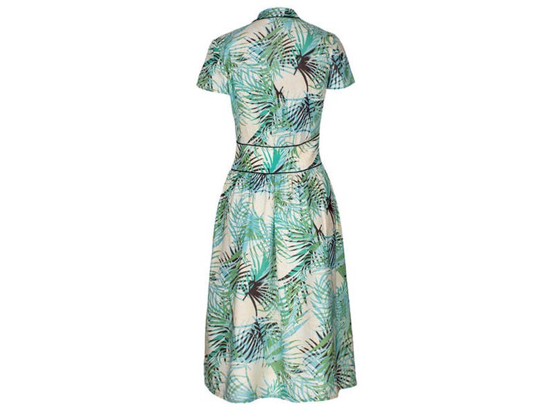 Dina, 40s Dress Style, Palm Tree Print, Vintage inspired shawl collar. image 5