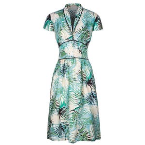 Dina, 40s Dress Style, Palm Tree Print, Vintage inspired shawl collar. image 6