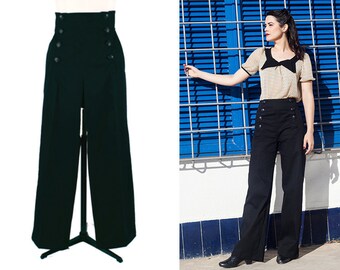 BLACK SAILOR PANTS, high waist, black 1940's style swing pants.