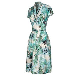 Dina, 40s Dress Style, Palm Tree Print, Vintage inspired shawl collar. image 7