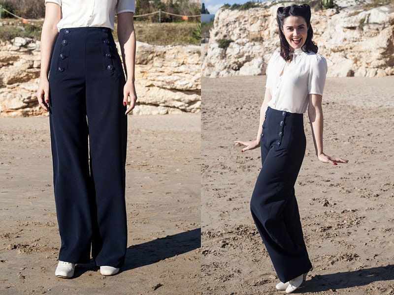 NAVY Blue SAILOR PANTS, High Waist, Navy Blue 1940's Style Swing Pants 