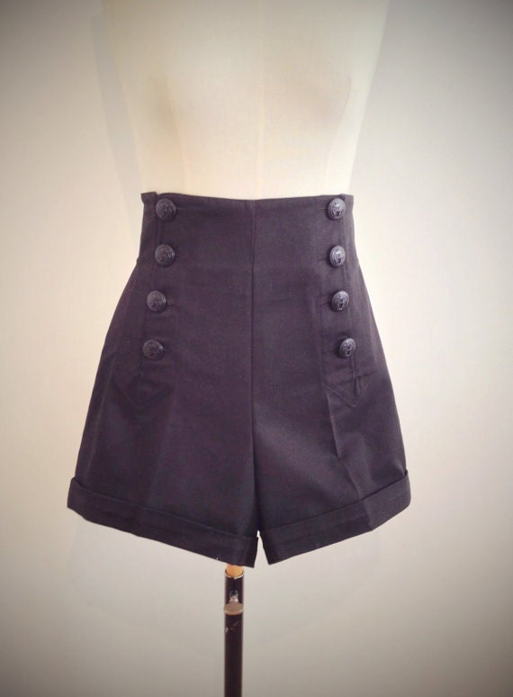 BLACK SAILOR SHORTS high waist 1940's style swing pants. | Etsy