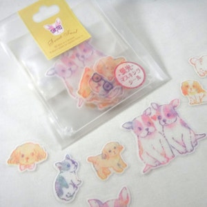 Kawaii Kamio Japan Sticker Flakes: Frost Seal Series NEON DOGS Graphic Masking Tape Tracing Paper French Bulldog Pomeranian Poodle Puppy