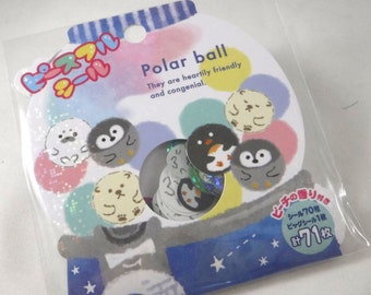 Kawaii Japan Sticker Flake Rare: Peaceful Seals POLAR BALL Arctic Antarctic Animals Gumball Machine Roly Poly Chubby Winter Snowy Cold