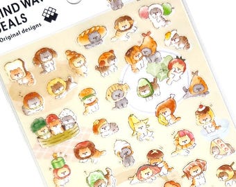 J Feuille d'autocollants japonais kawaii : Mind Wave - Okaburi Neko - Nouveauté stylisée Lazy Small Cat Activités Snack Time Planner Artisanat en papier