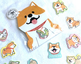 Kawaii Mind Wave Japan Paper Sticker Flake: Shibanban Series - BROWN Shiba Inu Loyal Friendly Pet Dog Happy Face Active Canine Lover R