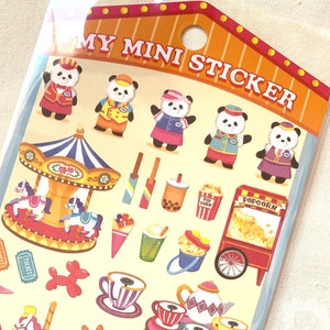 Kawaii Japan Sticker: My Mini Sticker Play Set PANDA AMUSEMENT Summer Fair Rides Popcorn Vintage Paper Doll Feel Carnival Concession