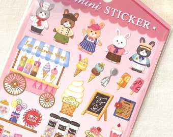 Kawaii Japan Sticker: My Mini Sticker Play Rabbit CAKE SHOP Cake Sweets Ice Cream Frozen Treat Vintage Paper Doll Feel Village Play Set
