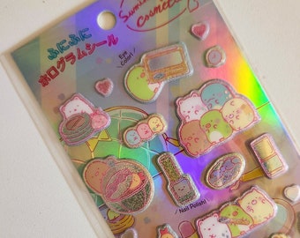 Kawaii Sticker Sheet: Sanx Funi Funi Pearl Sumikko Gurashi Make-up Party Theme Nail Cosmetic Hologram Pastel 54905
