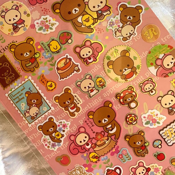 Kawaii Japan Sticker Sheet Assort: Rilakkuma Rare 2010 Woodland Picnic Series Pink Squirrel Mushroom SE03402 Z