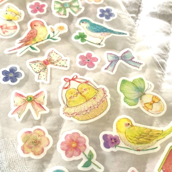 Kawaii Japan sticker Sheet Assort: Clothespin Masking Seal Series Birds Masking Tape Fancy Stickers for Decorations Planner Schedule