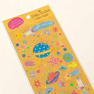 Q Lia Party Sirup Neon Aufkleber Blatt: SPACE Herzlichen Glückwunsch Thema Karten machen Karten Geschenk Sterne wunderliche Astronomie Raumschiff Rakete