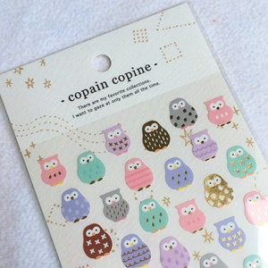 Arkusz naklejek papierowych Kawaii Japan Asortyment: seria Copain Copine Akwarela SOWA Złoty Pastelowy Turkusowy Lawendowy Różowy Dziewczęcy harmonogram dekoracji DIY