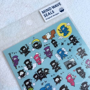 Kawaii Mind Wave Japan Sticker Sheet Assort: NINJA Sketch Personality Variety Fun Fantasy Historical Japanese Cultural Active Japanophile